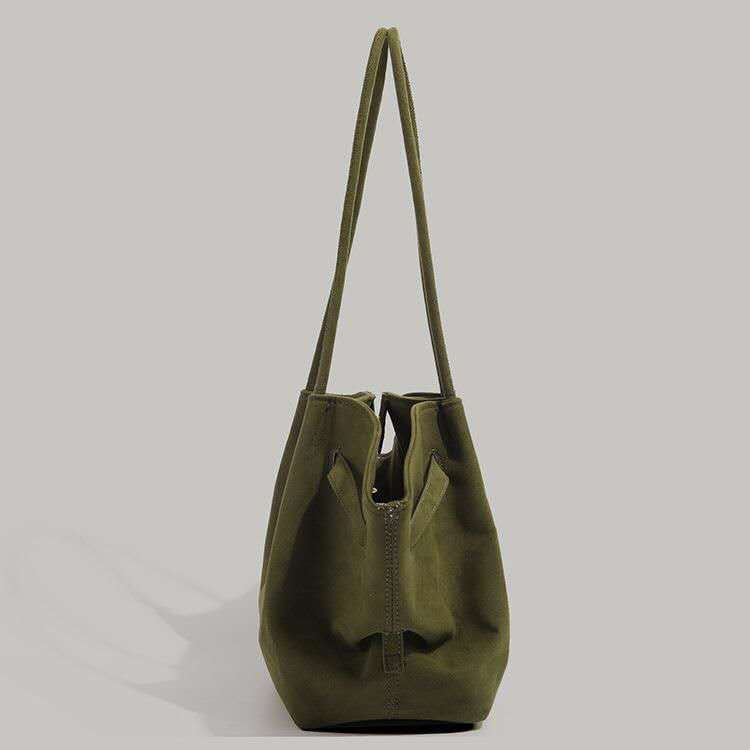 OLIVE GREEN SUEDE TOTE BAG