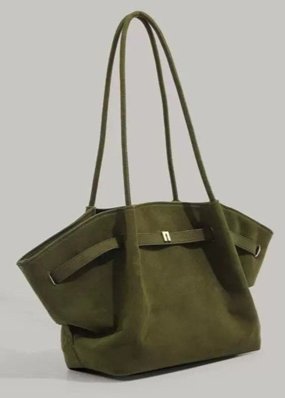 OLIVE GREEN SUEDE TOTE BAG