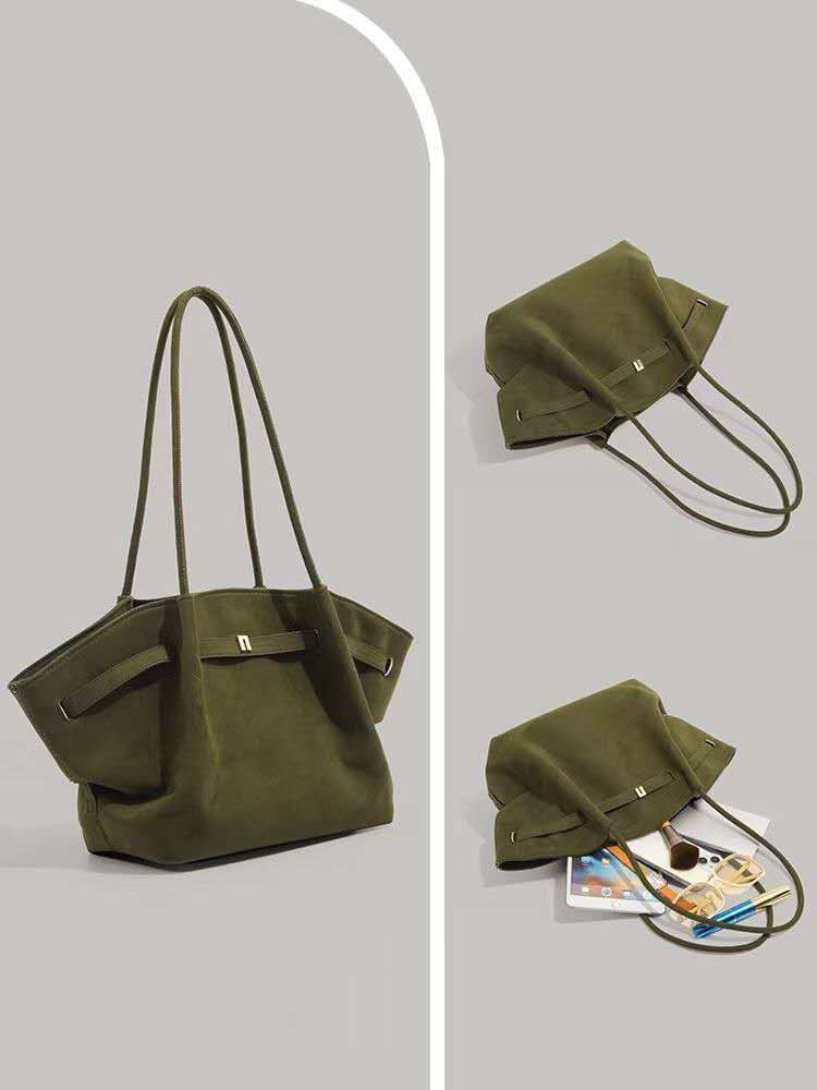 OLIVE GREEN SUEDE TOTE BAG
