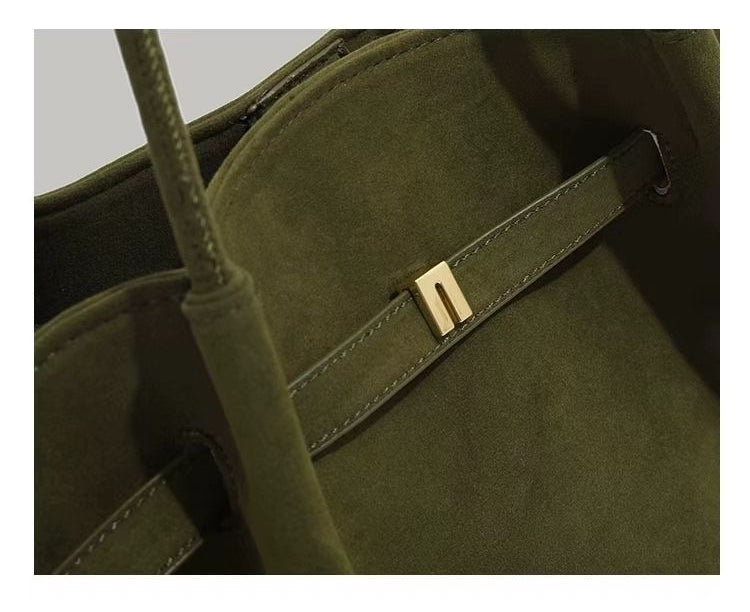 OLIVE GREEN SUEDE TOTE BAG