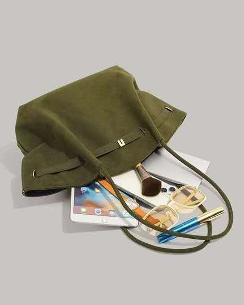 OLIVE GREEN SUEDE TOTE BAG